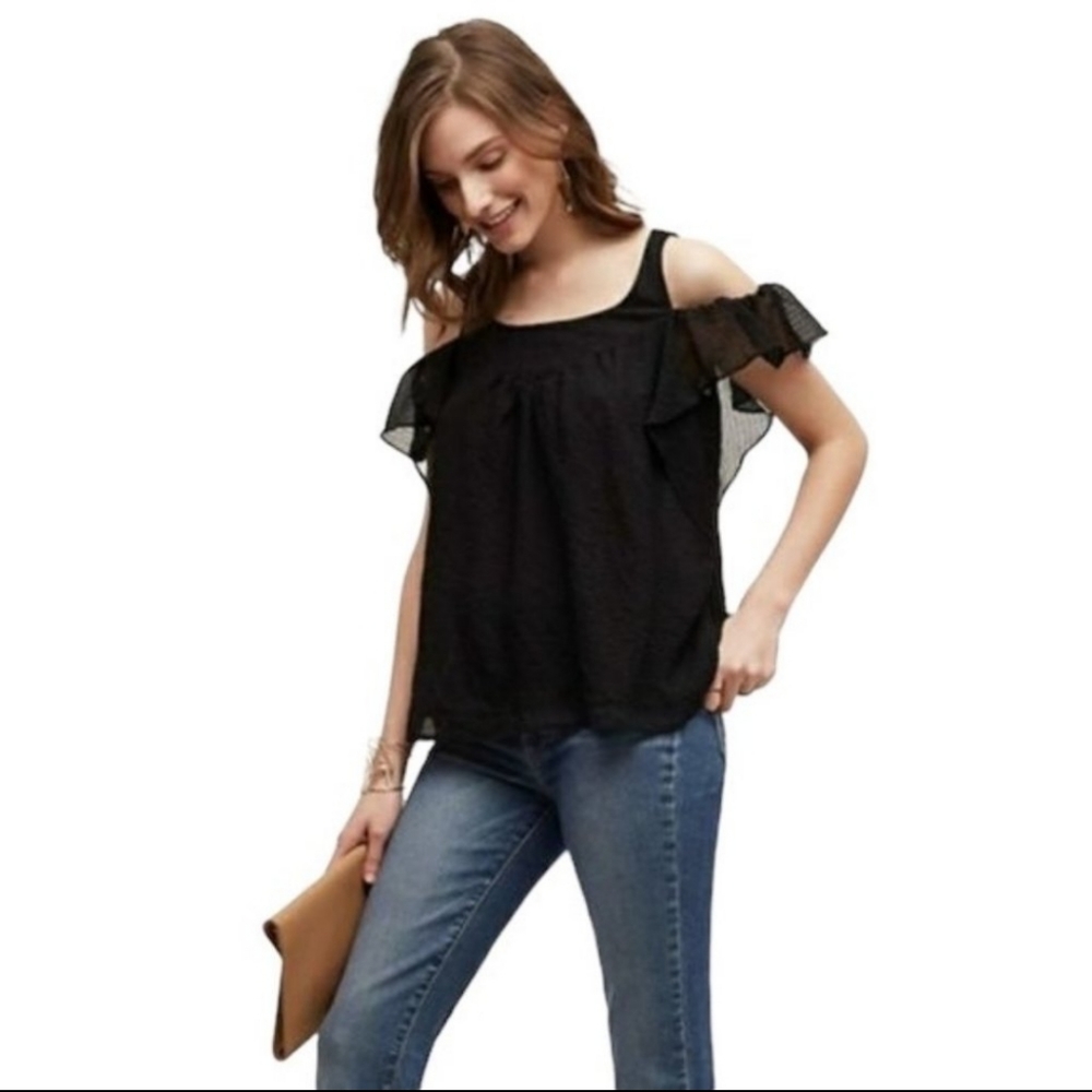 ANTHROPOLOGIE Maeve Tavin Black Cold Shoulder Top - Size 6
